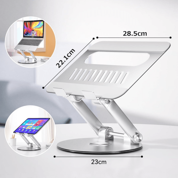 Universele laptop standaard - Verstelbaar in hoogte en kijkhoek, 360° draaibaar en inklapbaar - Aluminium en Polyetheen (PE) - Afbeelding 10