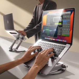 Universele laptop standaard - Verstelbaar in hoogte en kijkhoek, 360° draaibaar en inklapbaar - Aluminium en Polyetheen (PE)