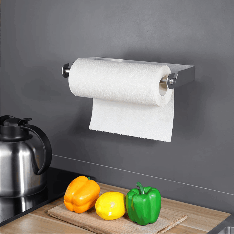 Keukenrolhouder wand RVS | Hangende keukenpapierhouder | Voor standaard en grote keukenrollen | Montage zonder boren mogelijk