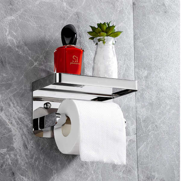 Hoogwaardige toiletrolhouder met handig plateau - Roestvrij staal - Stevig ontwerp & luxe uitstraling - Afbeelding 6