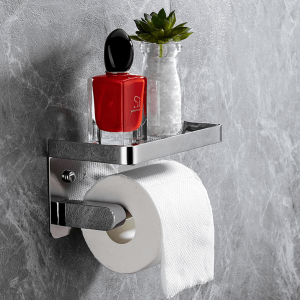 Hoogwaardige toiletrolhouder met handig plateau - Roestvrij staal - Stevig ontwerp & luxe uitstraling - Afbeelding 5