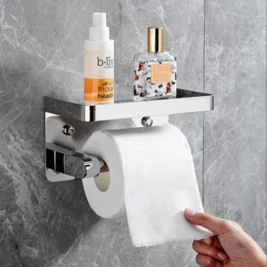 Hoogwaardige toiletrolhouder met handig plateau - Roestvrij staal - Stevig ontwerp & luxe uitstraling