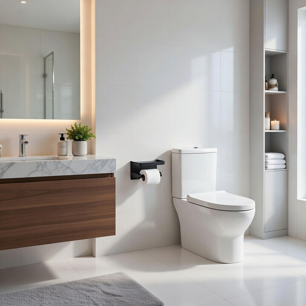 Toiletrolhouder met plankje | RVS & Stevig | Voor iedere badkamer | Stijlvolle wc accessoire - Afbeelding 6