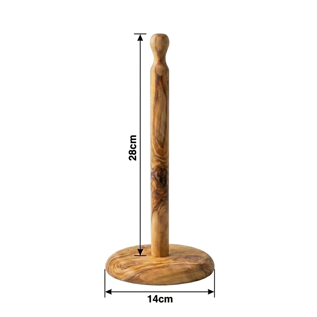 Olijfhouten keukenrol houder | 28 cm | Handgemaakte keukenaccessoire van olijfhout - Afbeelding 7